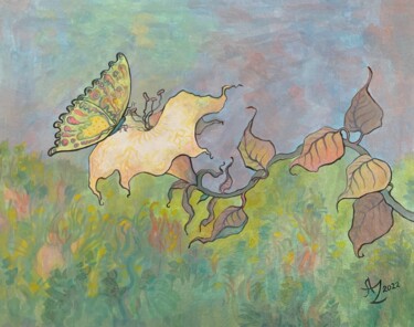 Painting titled "Butterfly and Flower" by Anita Zotkina, Original Artwork, Watercolor