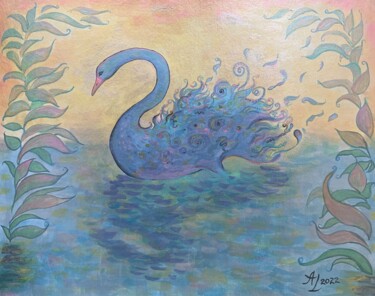 Dibujo titulada "Blue Swan" por Anita Zotkina, Obra de arte original, Acuarela