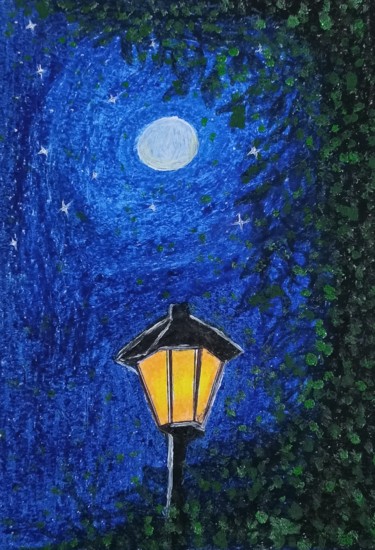 Painting titled "Beauty of moon" by Anitha Lehari, Original Artwork, Oil