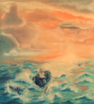 Pintura titulada "Race on the whales" por Anna Zorina, Obra de arte original, Oleo Montado en Bastidor de camilla de madera