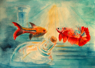 Peinture intitulée "Genie or message?" par Anna Zorina, Œuvre d'art originale, Aquarelle