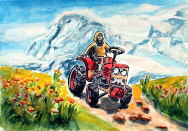 Digitale Kunst mit dem Titel "On a tractor over t…" von Anna Zorina, Original-Kunstwerk, Digitale Malerei