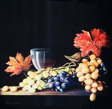 Pittura intitolato "Uva e vino" da Aniello Scannapieco, Opera d'arte originale
