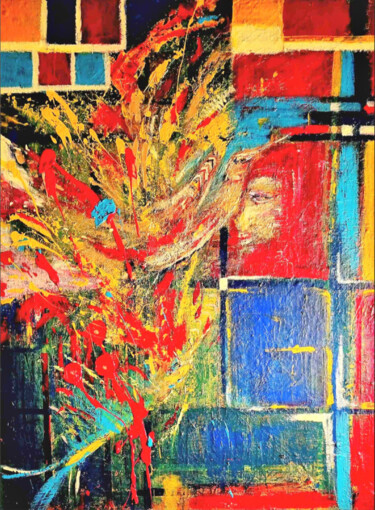 Painting titled "Feu sacré" by Anja Art, Original Artwork, Acrylic Mounted on Wood Stretcher frame