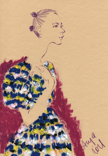 Disegno intitolato "Fashion #1" da Anja Rudko, Opera d'arte originale, Pastello