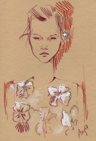 Drawing titled "Fashion #3" by Anja Rudko, Original Artwork, Conté