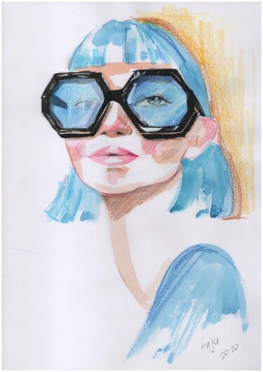 Drawing titled "Fashion portrait #3…" by Anja Rudko, Original Artwork, Watercolor