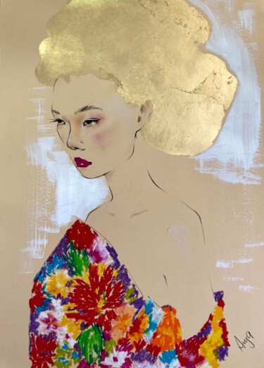 Рисунок под названием "Fashion portrait #10" - Anja Rudko, Подлинное произведение искусства, Пастель