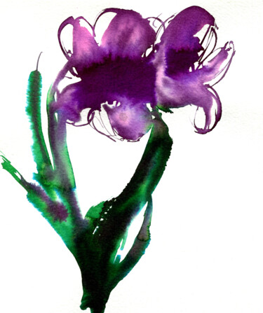 Dessin intitulée "Flower #3" par Anja Rudko, Œuvre d'art originale, Aquarelle