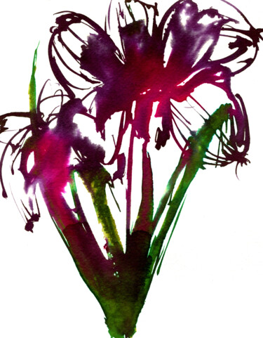Dessin intitulée "Flower #6" par Anja Rudko, Œuvre d'art originale, Encre