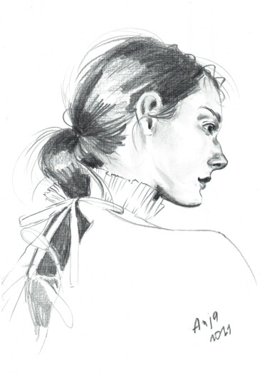 Drawing titled "Fashion portrait #12" by Anja Rudko, Original Artwork, Graphite