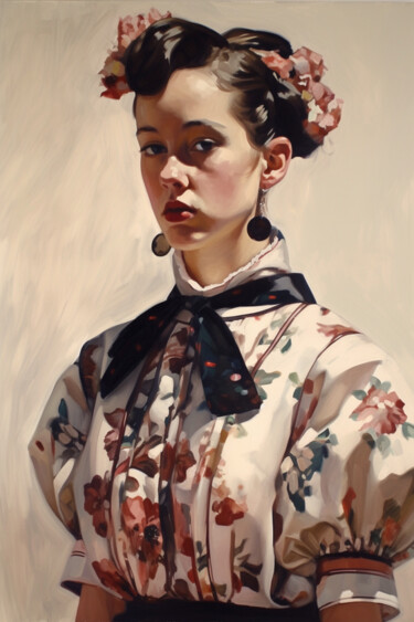 Digital Arts titled "Portrait of a brune…" by Anja Rudko, Original Artwork, Digital Painting