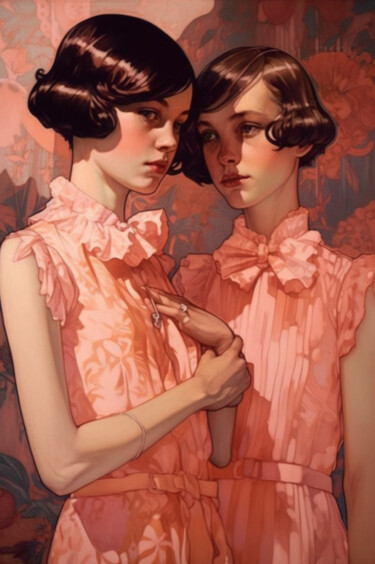 Digital Arts titled "Twins Portrait of g…" by Anja Rudko, Original Artwork, Digital Painting