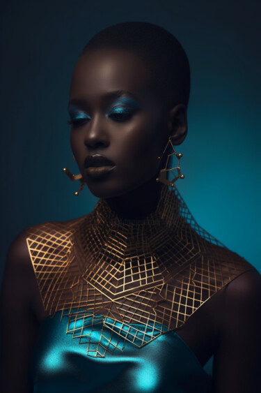 Digital Arts titled "Gold geometric chic" by Anja Rudko, Original Artwork, AI generated image