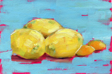 Painting titled "Lemons & kumquat" by Anja Rudko, Original Artwork, Oil