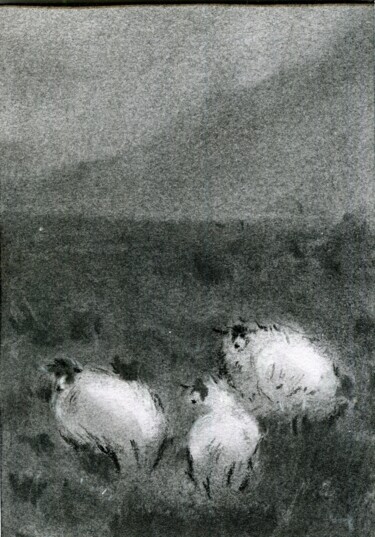 Σχέδιο με τίτλο "Sheeps" από Anja Rudko, Αυθεντικά έργα τέχνης, Κάρβουνο