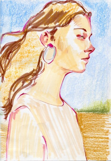 Dessin intitulée "Sketch 3" par Anja Rudko, Œuvre d'art originale, Pastel