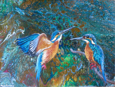 Schilderij getiteld "Eisvogel-Duo I Kais…" door Anja Semling, Origineel Kunstwerk, Acryl