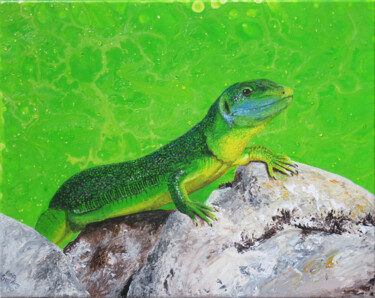 Malerei mit dem Titel "Smaragdeidechse I K…" von Anja Semling, Original-Kunstwerk, Acryl Auf Keilrahmen aus Holz montiert