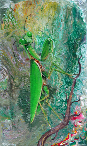 Картина под названием "Gottesanbeterin I K…" - Anja Semling, Подлинное произведение искусства, Акрил Установлен на Деревянна…