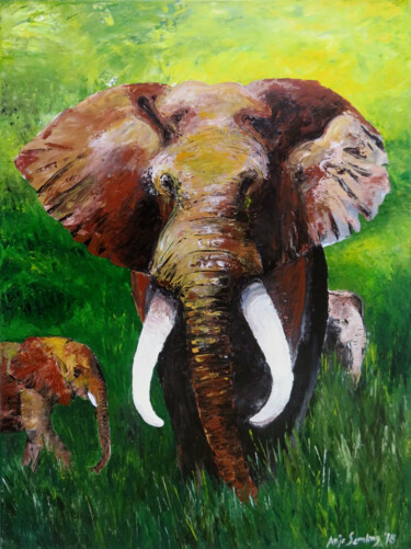 绘画 标题为“Elefantebulle I Afr…” 由Anja Semling, 原创艺术品, 丙烯 安装在木质担架架上