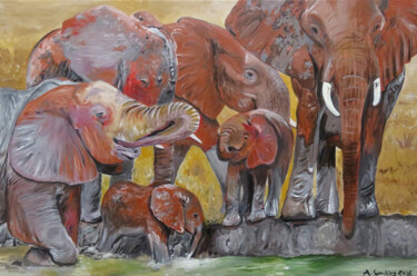 Malerei mit dem Titel "Elefantenherde I El…" von Anja Semling, Original-Kunstwerk, Acryl
