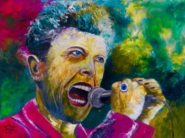 Painting titled "Bowie on stage" by Anja Semling, Original Artwork, Acrylic Mounted on Wood Stretcher frame