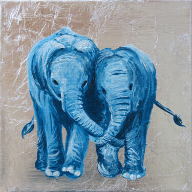 Painting titled "Elefantenfreundscha…" by Anja Semling, Original Artwork, Acrylic Mounted on Wood Stretcher frame