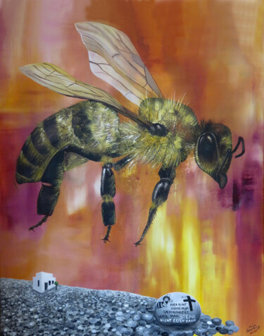 Painting titled "Bienensterben" by Anja Semling, Original Artwork, Acrylic Mounted on Wood Stretcher frame