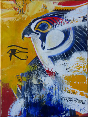 Painting titled "Horus" by Anja Semling, Original Artwork, Acrylic Mounted on Wood Stretcher frame