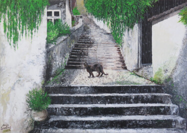 Malerei mit dem Titel "Treppe Bajakel" von Anja Semling, Original-Kunstwerk, Acryl Auf Keilrahmen aus Holz montiert