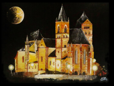 Painting titled "Münster bei Nacht" by Anja Semling, Original Artwork, Acrylic Mounted on Wood Stretcher frame