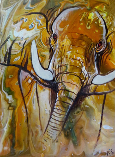 Painting titled "Afrika-Elefant I El…" by Anja Semling, Original Artwork, Acrylic