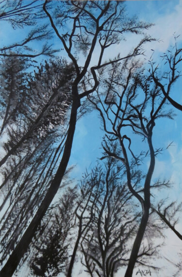 Pintura intitulada "Bäume im Winter" por Anja Semling, Obras de arte originais, Acrílico