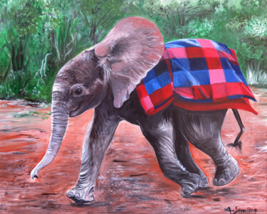 Painting titled "Barsilinga I Elepha…" by Anja Semling, Original Artwork, Acrylic Mounted on Wood Stretcher frame