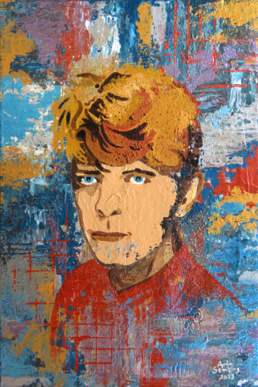 Painting titled "David Bowie Superst…" by Anja Semling, Original Artwork, Acrylic Mounted on Wood Stretcher frame