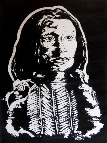 Pittura intitolato "Sitting Bull" da Anja Semling, Opera d'arte originale, Inchiostro Montato su Cartone