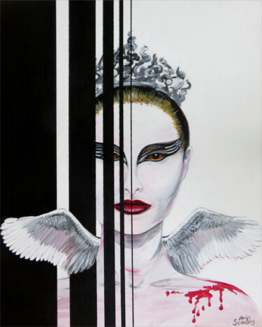 Painting titled "Black & White Swan" by Anja Semling, Original Artwork, Acrylic