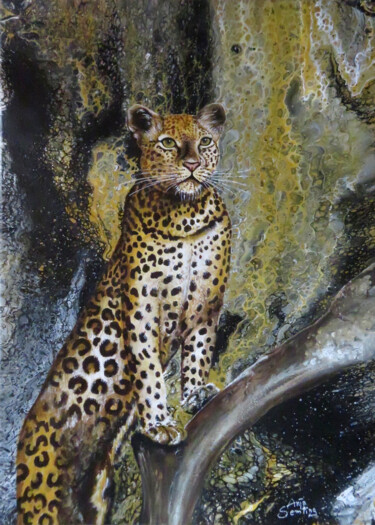 Painting titled "Leopard - Panthera…" by Anja Semling, Original Artwork, Acrylic Mounted on Wood Stretcher frame