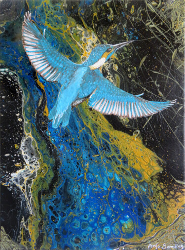 Malerei mit dem Titel "Eisvogel am Kaisers…" von Anja Semling, Original-Kunstwerk, Acryl Auf Keilrahmen aus Holz montiert