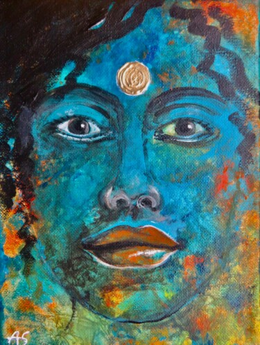 Картина под названием "Blue Spirit" - Anja Semling, Подлинное произведение искусства, Акрил Установлен на Деревянная рама дл…
