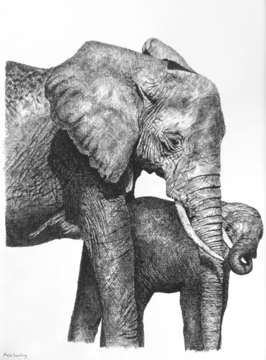 "Edle Elefantenkuh m…" başlıklı Resim Anja Semling tarafından, Orijinal sanat, Mürekkep