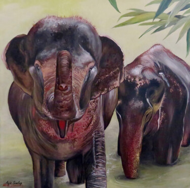 Pintura titulada "Elephas Maximus / E…" por Anja Semling, Obra de arte original, Acrílico Montado en Bastidor de camilla de…