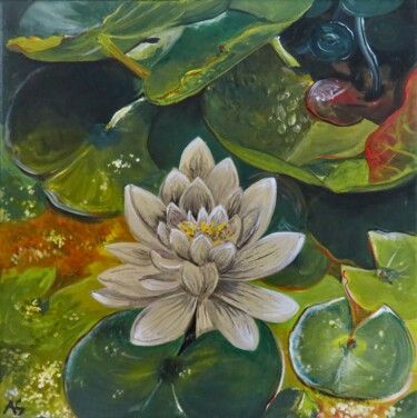 Pintura titulada "Seerose und Blattwe…" por Anja Semling, Obra de arte original, Acrílico Montado en Bastidor de camilla de…