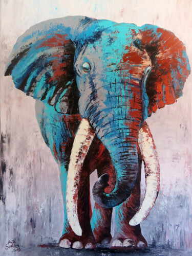 Malarstwo zatytułowany „BIG Tusker - LU1 in…” autorstwa Anja Semling, Oryginalna praca, Akryl Zamontowany na Drewniana rama…
