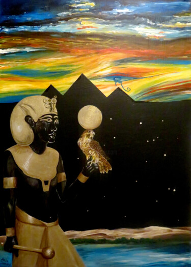 Ζωγραφική με τίτλο "Mythos Altägypten" από Anja Semling, Αυθεντικά έργα τέχνης, Ακρυλικό Τοποθετήθηκε στο Ξύλινο φορείο σκελ…