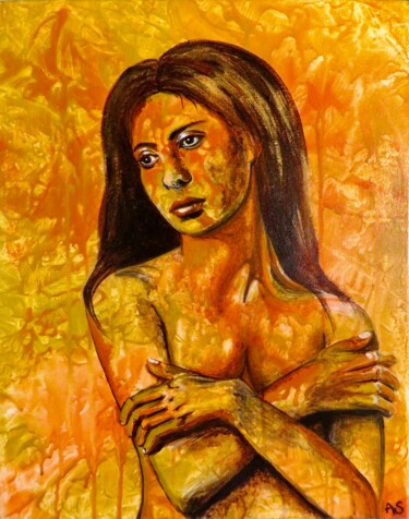 Painting titled "Maria Magdalena" by Anja Semling, Original Artwork, Acrylic Mounted on Wood Stretcher frame
