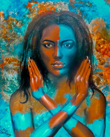 Malarstwo zatytułowany „Amazone Myrina” autorstwa Anja Semling, Oryginalna praca, Akryl Zamontowany na Drewniana rama noszy