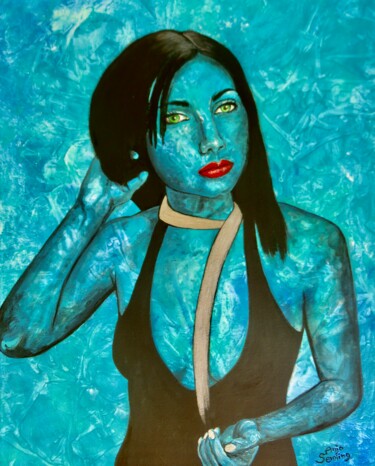 Painting titled "PJ Harvey" by Anja Semling, Original Artwork, Acrylic Mounted on Wood Stretcher frame