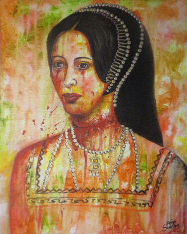 Картина под названием "Anne Boleyn" - Anja Semling, Подлинное произведение искусства, Акрил Установлен на Деревянная рама дл…